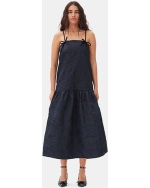 Ganni Botanical Jacquard Strap Midi Dress - Blue