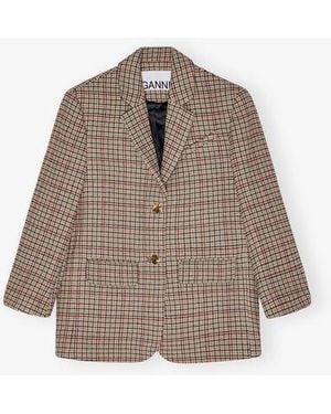 Ganni Check Boxy Blazer - Brown