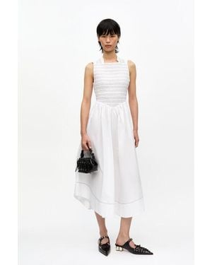 Ganni Washed Stretch Cotton Smock Midi Dress - White