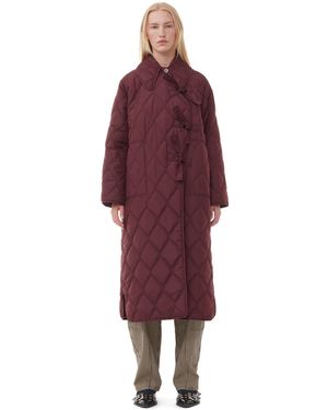 Ganni Ripstop Quilt Asymmetric Coat Jacket - Red
