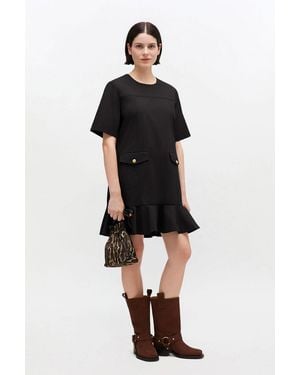 Ganni Stretch Cotton Mini Dress - Black