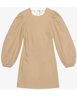 Ganni Long Sleeve Cotton Poplin Open Back Mini Dress - Natural
