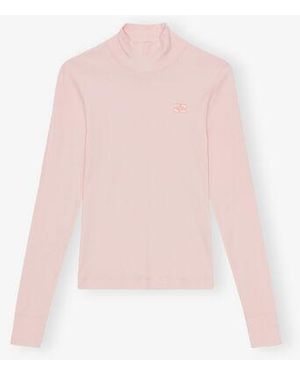 Ganni Ribbed Long Sleeve T-Shirt - Pink
