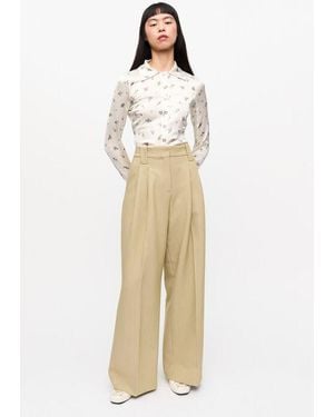 Ganni Twill Suiting Mid Waist Trousers - Natural