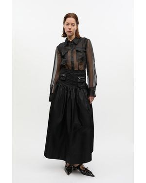 Ganni Duchesse Nylon Long Pocket Skirt - Black