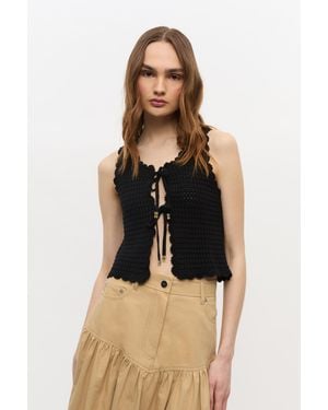 Ganni Textured Lace Knit Top - Blue