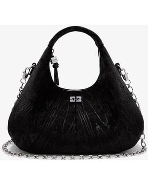 Ganni Velvet Moire Mini Hobo Bag - Black