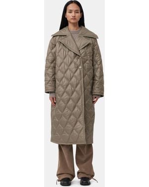 Ganni Quilted Oversized Coat - Brown