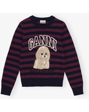 Ganni Crewneck With Poodle - Blue