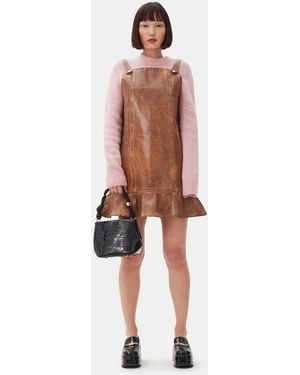 Ganni Foil Denim Mini Dress - Natural