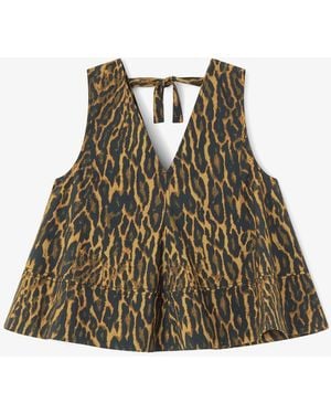 Ganni Leopard Cotton A-Line Top - Green