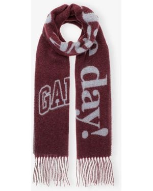 Ganni Fringed Wool Scarf - Red