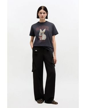 Ganni Pantalon De Tailleur En Twill Noir Jet - Bleu