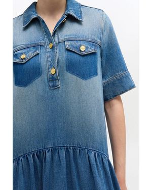 Ganni Light Washed Denim Dress - Blue
