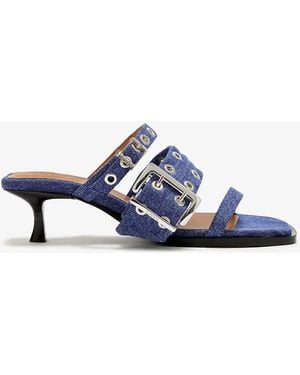 Ganni Buckle Strap Mule - Blue