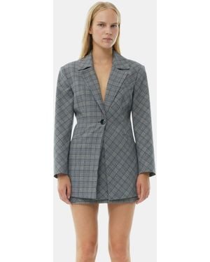 Ganni Chequered Fitted Blazer - Blue