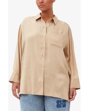 Ganni Washed Satin Shirt - Natural