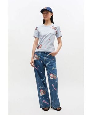 Ganni Cropped Animal T-Shirt - Blue