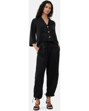 Ganni Washed Satin Pocket Pants - Black