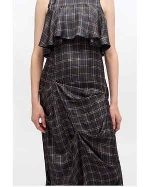 Ganni Check Ruffle Dress - Black