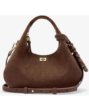 Ganni Suede Mini Hobo Bag - Brown