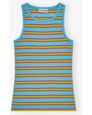 Ganni Multicolor Striped Rib Tank Top - Blue