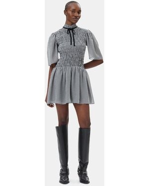 Ganni Sheer Check Mini Smock Dress - Black