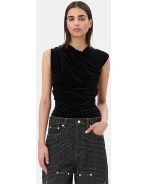 Ganni Velvet Ruched Top - Black