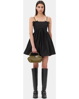 Ganni Cotton Poplin Strap Dress - Black
