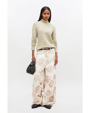 Ganni Floral Printed Draped Jeans - Natural