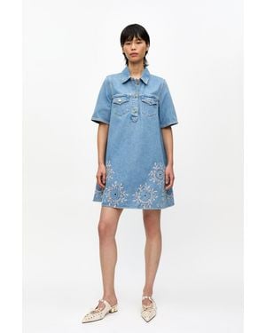 Ganni Broderie Anglaise Mini Dress - Blue