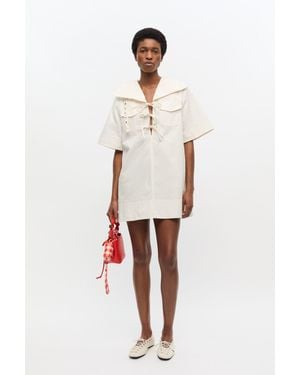 Ganni Ivory Stretch Cotton Mini Dress - White