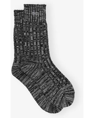 Ganni Melange Ribbed Socks - Black