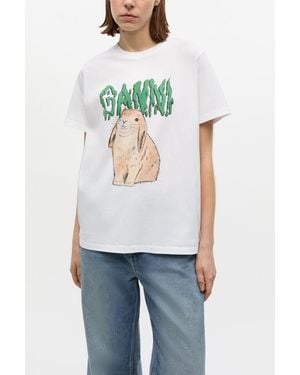 Ganni Graphic Bunny Jersey T-Shirt - Blue