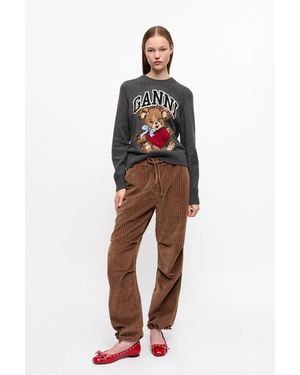 Ganni Corduroy Drawstring Pants - Red