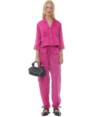 Ganni Washed Satin Pocket Pants - Pink