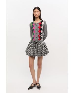 Ganni Crinkled Check Mini Bubble Skirt - Red