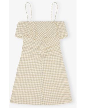 Ganni Stretch Seersucker Strap Mini Dress - Natural