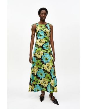 Ganni Floral Lycra Jersey Gathered Dress Polyamide/Spandex - Green