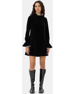 Ganni Velvet Jersey A-Line Minidress in Black | Lyst UK