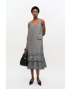 Ganni Crinkled Check Long Dress - Black