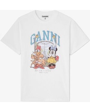 Ganni T-Shirt With Minnie Mouse & Daisy Duck - White