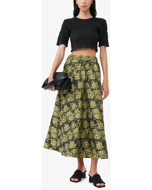 Ganni Cotton Poplin O-Neck Cropped Smock Top - Green
