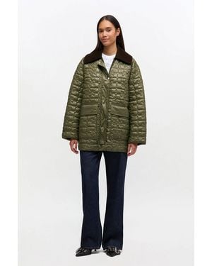 Ganni Shiny Quilt Midi Jacket - Green