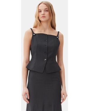 Ganni Dark Stripe Suiting Vest Top - Black
