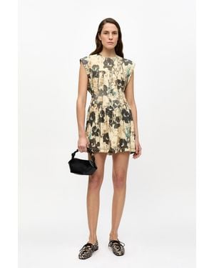 Ganni Printed Marl Mesh Corset Mini Dress - Natural