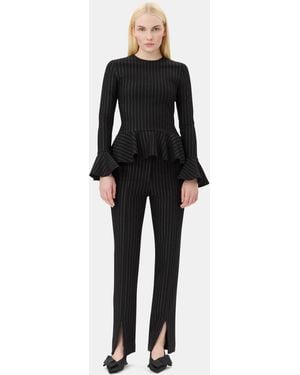 Ganni Stripe Mid Waist Pants - Black