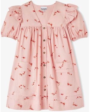 Ganni Robe Mini En Coton Biologique - Rose