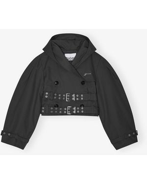Ganni Bonded Cotton Short Trench Jacket - Black