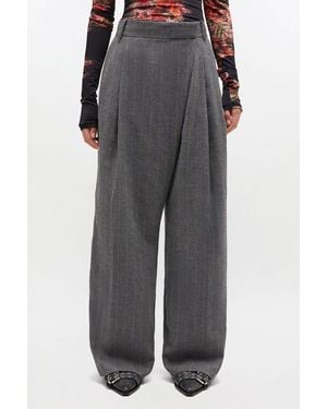 Ganni Stripe Cross-Over Trousers - Grey